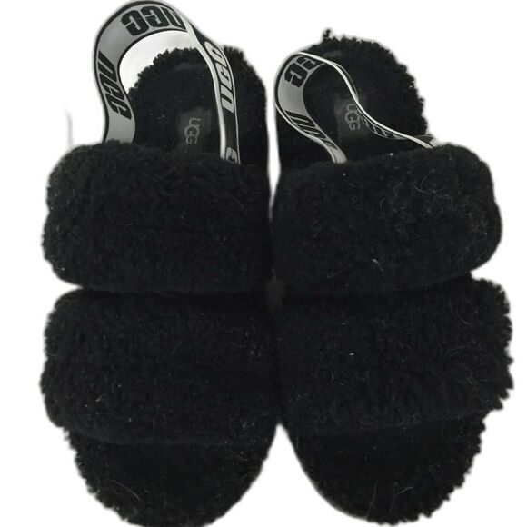 UGG OH FLUFFITA BLACK PLUSH FLUFFY SLIPPERS - SIZE 10 - Picture 1 of 4